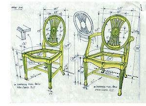 Mahogany dining chairs, drawing of shield back dining chairs to be reproduced