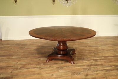 54 to 70 Inch Round Mahogany Jupe Table With Turned Column Base & Self-Storing Leaves an AP Exclusive by AntiquePurveyor