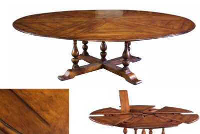 80 to 102 Oversized Walnut Planked Jupe Table with Self-Storing Leaves Seats 8-12 People