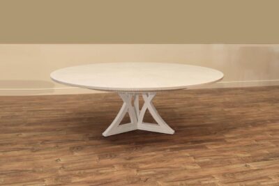Casual Jupe table, Expandable round dining table, seats 6 to 10 people with self-storing leaves or hidden leaves