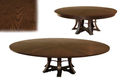 Large 100-Inch Round Jupe Table With Self-Storing Leaves,Burnt-Brown Dark Walnut Finish, Seats 8-12 People an AP Exclusive by AntiquePurveyor