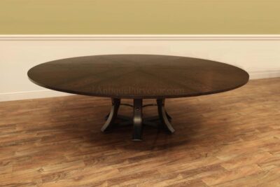 Large 100-Inch Round Jupe Table With Self-Storing Leaves,Burnt-Brown Dark Walnut Finish, Seats 8-12 People an AP Exclusive by AntiquePurveyor