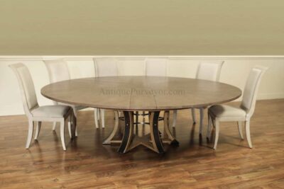 Modern or transitional Jupe table.  82 to 100 inch round to round expanding dining table with self-storing leaves seats 12 an AP Exclusive by AntiquePurveyor