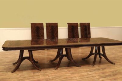 20 foot dining table, extra long mahogany pedestal table for seating 12 to 24 people.