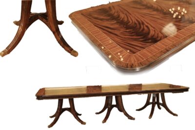 20 foot dining table, extra long mahogany pedestal table for seating 12 to 24 people.