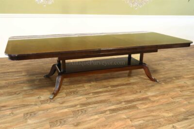 54" wide, extra large traditional expandable banquet table for 8 to 16 people, self storing leaves.