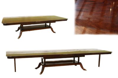 54" wide, extra large traditional expandable banquet table for 8 to 16 people, self storing leaves.