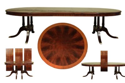 60 inch Round Mahogany Dining Table Opens to 10 feet and seats 12 an AP Exclusive by AntiquePurveyor