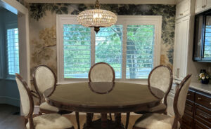 Round dark walnut dining table