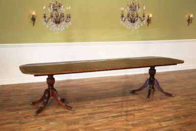 74"-134" Duncan Phyfe Scallop Corner Double Pedestal Mahogany Dining Table