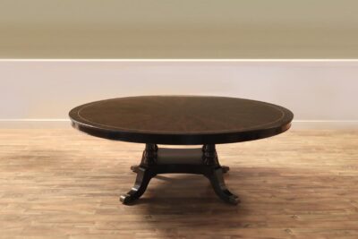 84 inch round table, dark, classic table for seating up to 10 people an AP Exclusive by AntiquePurveyor