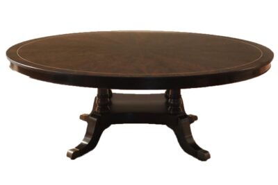 84 inch round table, dark, classic table for seating up to 10 people an AP Exclusive by AntiquePurveyor