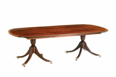 American made mahogany dining table opens to 140 inches and seats 14 people. New heirloom quality mahogany dining table with custom finish