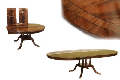 Custom American made 60 inch round mahogany extending table seats 4 to 10 people