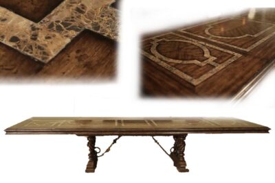Extendable dining table seats 8, Tuscan or Mediterranean style dining table with 3 leaves. an AP Exclusive by AntiquePurveyor