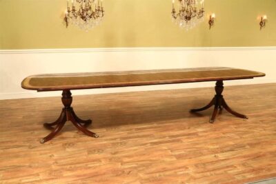 Inlaid Double Pedestal Mahogany Dining Room Table Seats 6-14 People