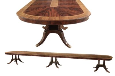 Large 9 foot to 21 foot mahogany dining table with Duncan Phyfe Pedestals. an AP Exclusive by AntiquePurveyor