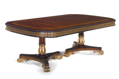 Large and robust Neoclassical mahogany dining table.  American Empire or Regency style dining table for the elaborate home.