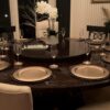 Table and lazy Susan shown in a Connecticut home