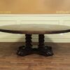 Round rustic dining table with walnut finish and robust base. - Image 6