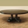Solid oak table with optional lazy susan. This richly carved table is rustic and sturdy.