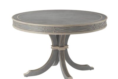 48-Round Blue and Light Gray Center Table With Fret Apron by Theodore Alexander