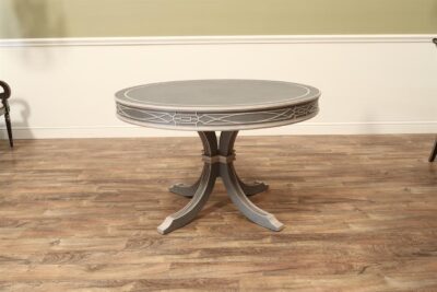 48-Round Blue and Light Gray Center Table With Fret Apron by Theodore Alexander