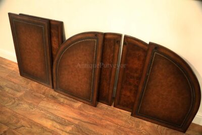 Optional burly walnut and leather poker table covering system for the MZ GT 91 46. Converts poker table into serving or dining table