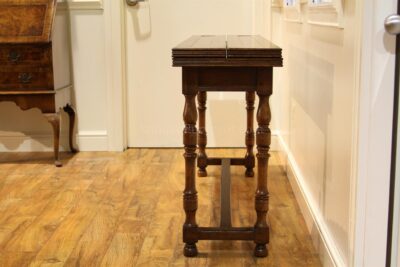 Flip top console table. Rustic country style solid walnut flip top table