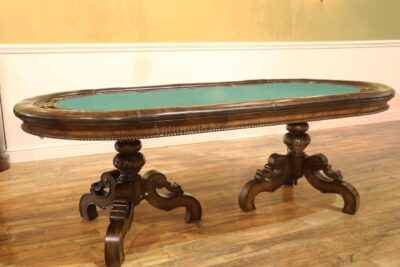 Large 8 person leather and felt topped poker table or gaming table.
