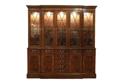 Large Mahogany China Cabinet With 9 Drawers and 4 Enclosed Compartments Behind Doors