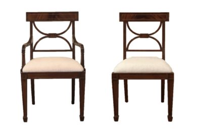 Mahogany dining room chairs with dark walnut finish and performance fabric an AP Exclusive by AntiquePurveyor