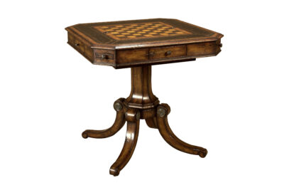 Mahogany wood game table with drawers and corner slides by Maitland Smith Furniture