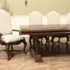 Queen Anne Camel Back Dining Chairs with Neutral Beige Fabric with cabriole legs, serpentine stretchers, rustic reclaimed walnut finish. - Image 7