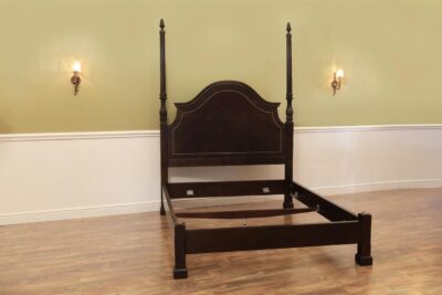Queen poster bed for traditional bedroom. Queen bed frame in modern dark walnut finish. an AP Exclusive by AntiquePurveyor