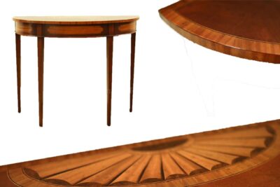 Satinwood inlaid mahogany demilune console table