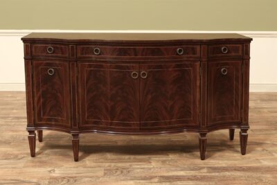 Serpentine Mahogany Sideboard, Bow front sideboard with three doors and four doors
