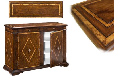 Solid Walnut Sideboard With Burly Inlay, Keyed Doors, and White Pigmented Interior