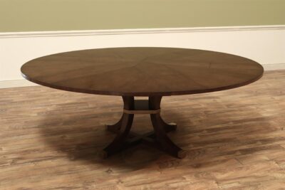 64–84-Inch Expandable Cherry Jupe Dining Table with Brass Stretcher and Brass-Capped Saber Legs