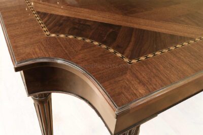 Long dining room table, American made French Style leg table, extension table seats 8 to 12 people.