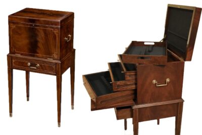 Mahogany silver chest, flatware cabinet, Hepplewhite antique reproduction