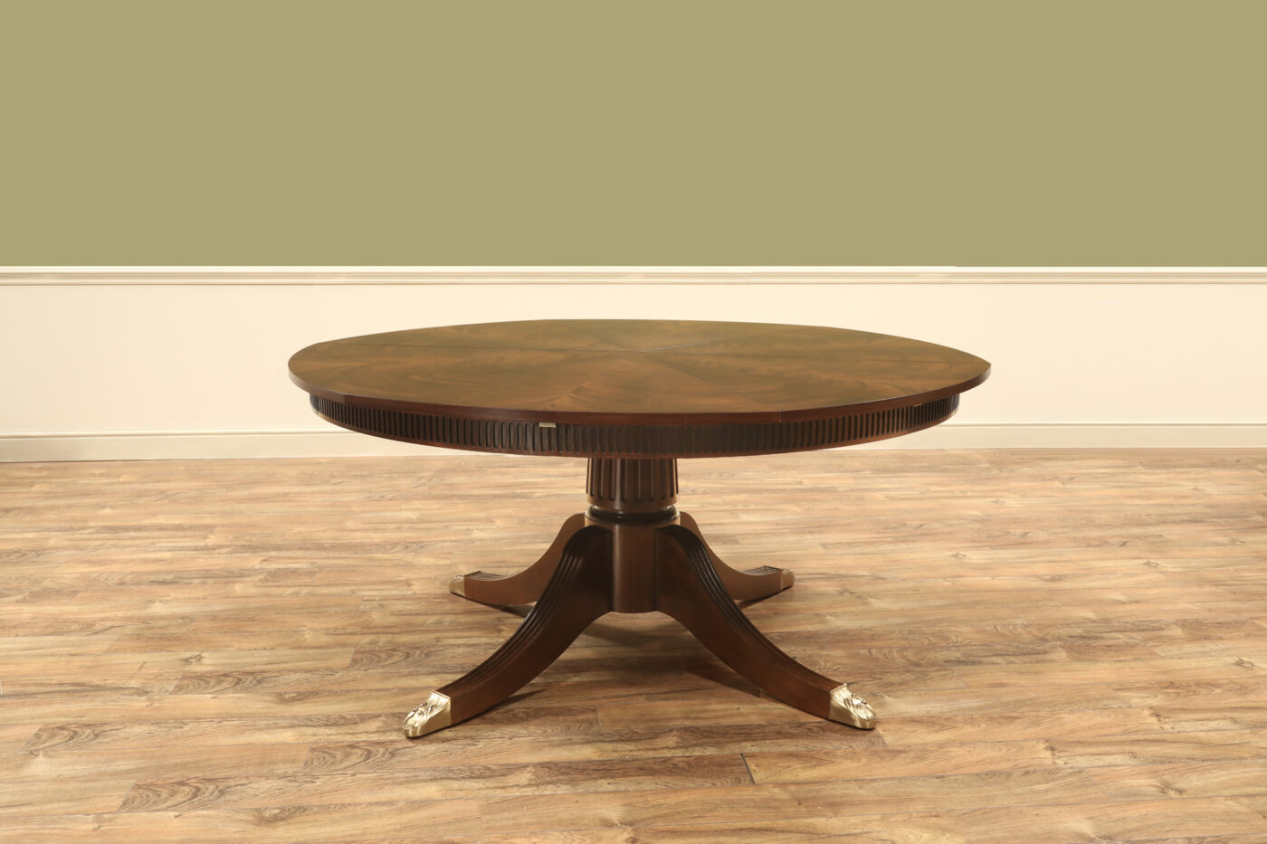 Expandable Round Dining Table, Mahogany Jupe Table w Self-Storing Leaves - Image 2