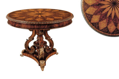 41-inch floral inlaid gold accented center table