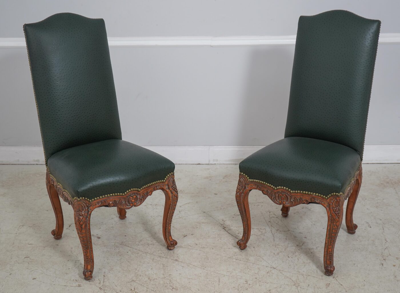 10 French Green Leather Dining Chairs with Ostrich Embossed Leather - Image 49