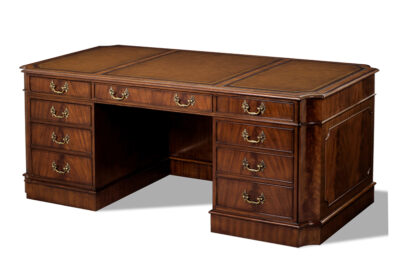 Leather top executive desk with scallop corners and privacy panel