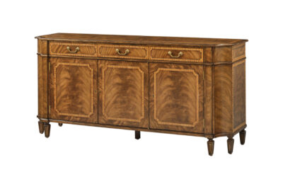 Light brown Edwardian-style sideboard with three drawers and three cabinet doors