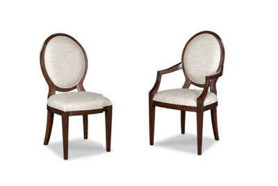Straight Leg Round Back Dining Chairs in a Dark Walnut Finish