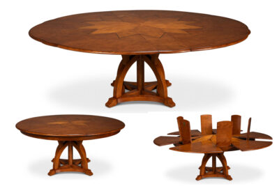 66-86 Arts & Craft Oak Jupe Table with Pine Inlaid Star