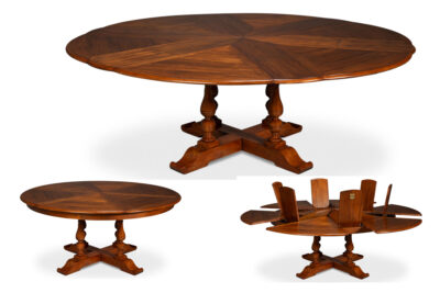 66-86 Large Distressed Walnut Jupe Table on Country Turned Legs