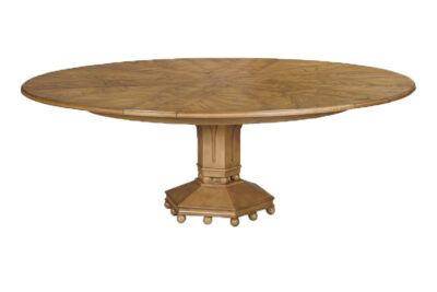 Bleached Cerejeira Jupe Table Faceted Pedestal with Ball Feet, Natural Finish